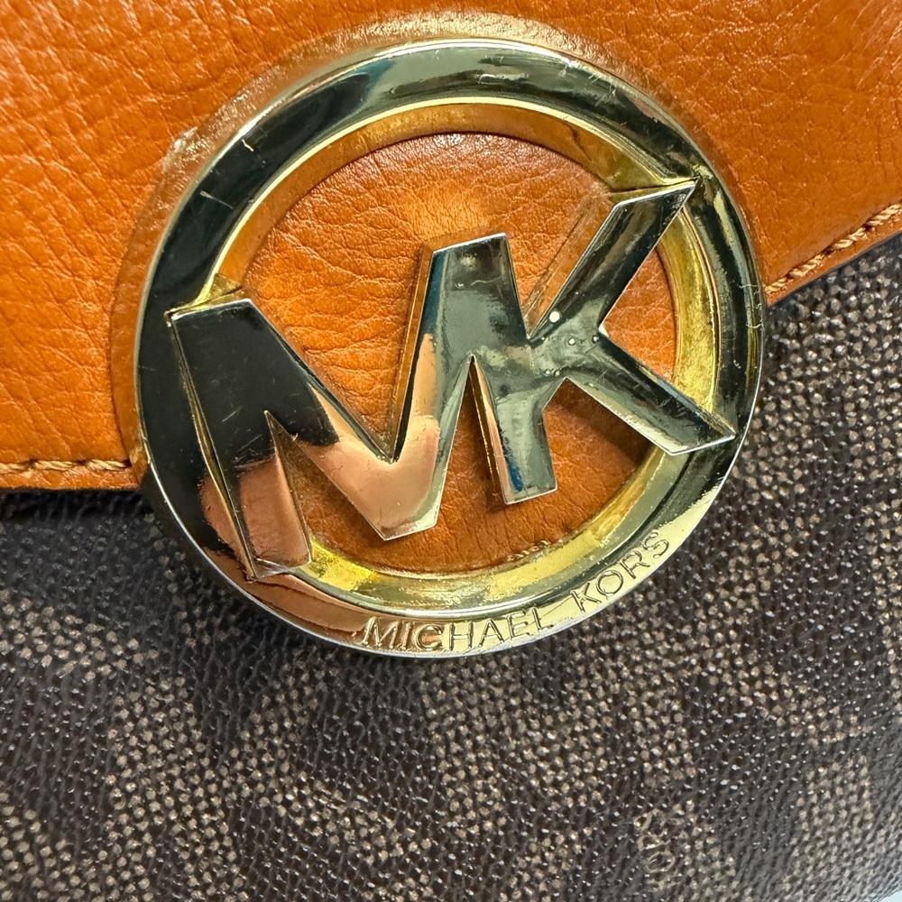 Michael Kors Hudson Medium Brown Signature Logo Satchel Hand Shoulder Bag - Picture 3 of 13